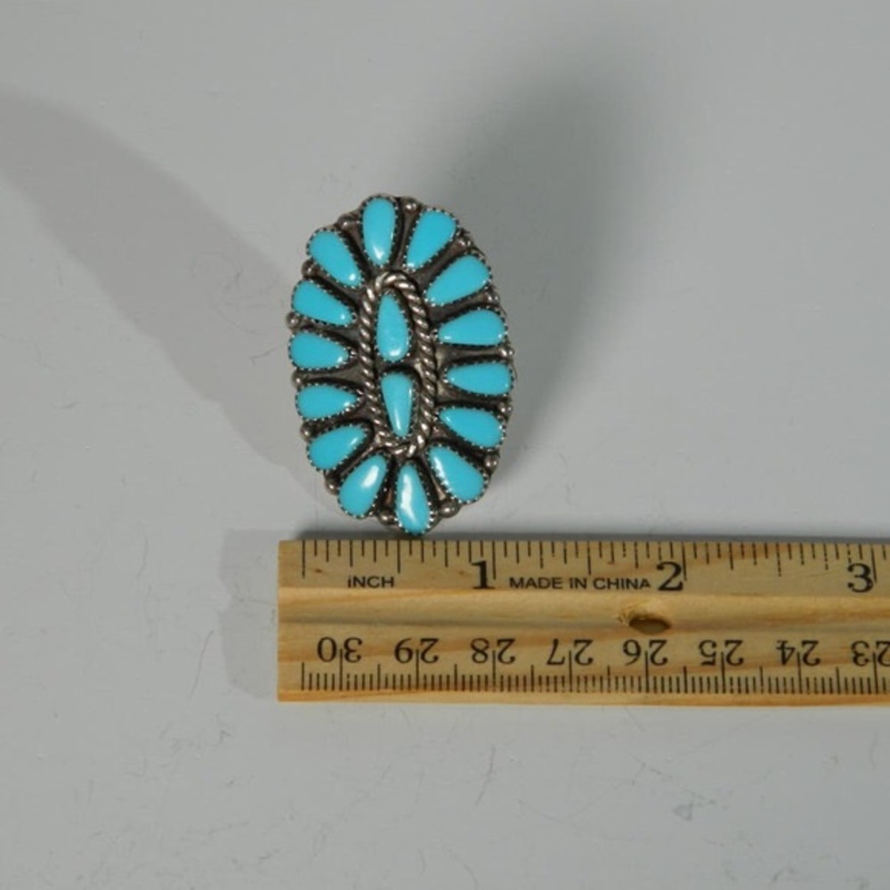 Zuni Turquoise and Sterling Silver Cluster Ring Size 9.5 Unsigned - Picture 10 of 10